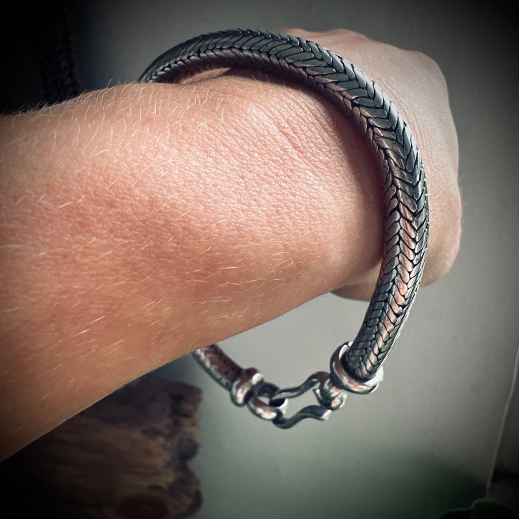 8.5” 55g sterling silver snake chain bracelet with heavy woven design