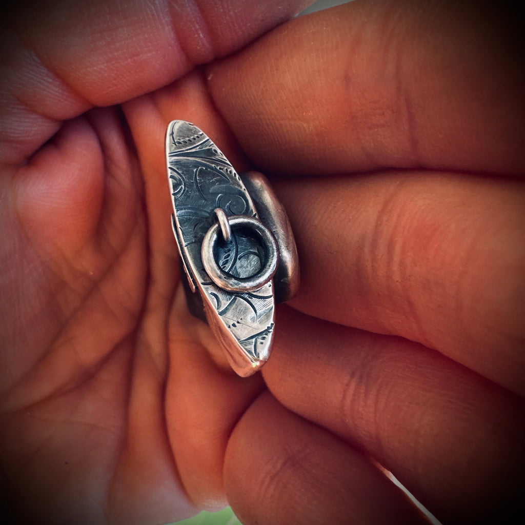 Sterling silver hallmarked fossil shark tooth pendant with turquoise