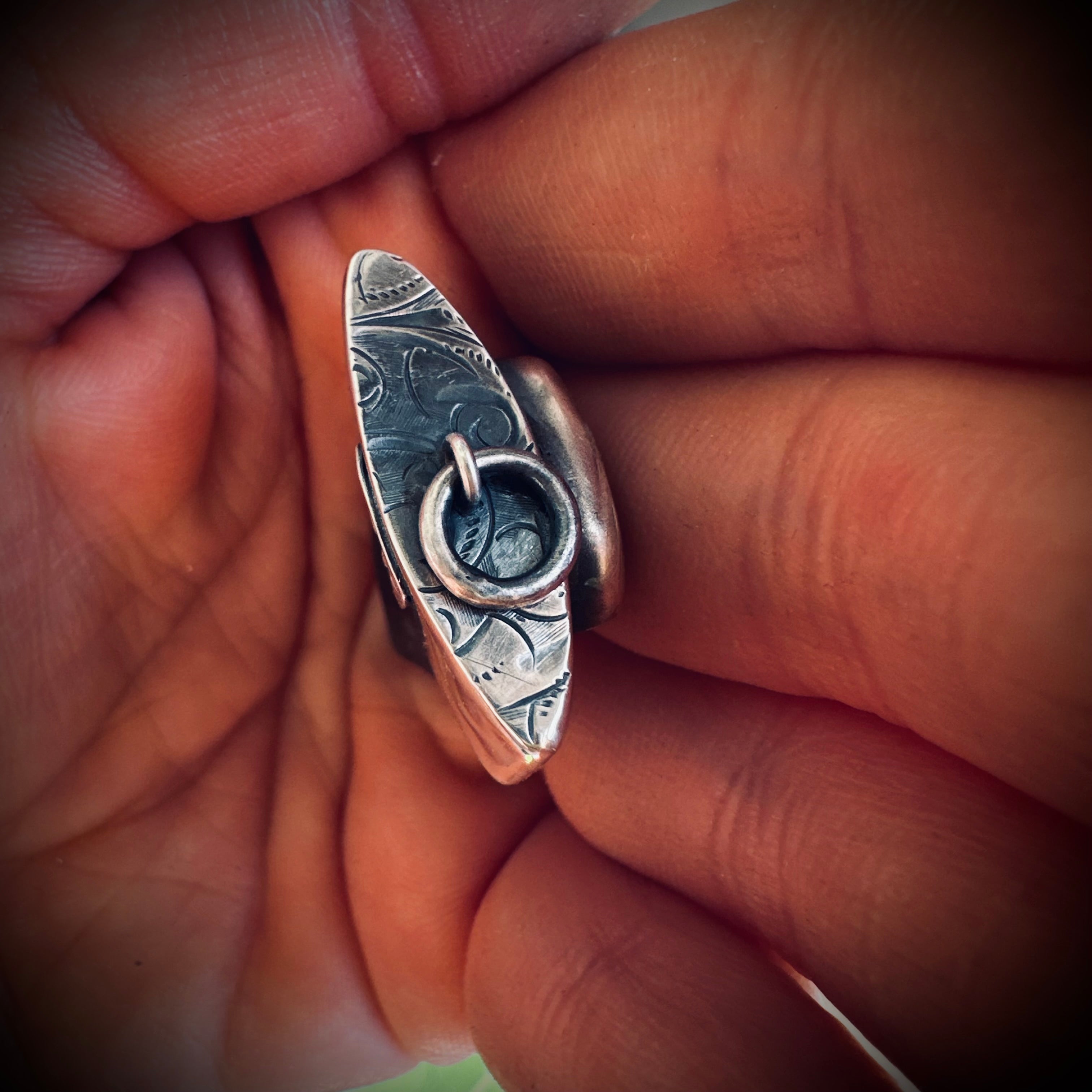 Sterling silver hallmarked fossil shark tooth pendant with turquoise