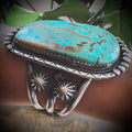 132g “Cuffzilla” vintage Native American cuff bracelet in heavy sterling silver with XL turquoise stone and stud details