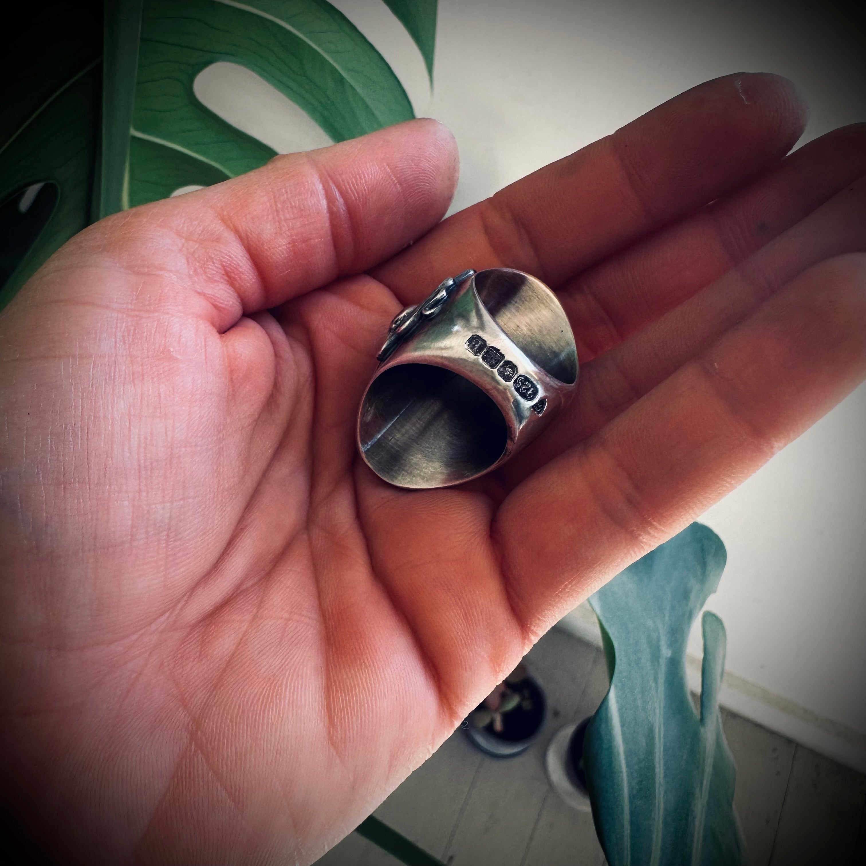 Size 7.5 (O) Sterling silver hallmarked double wrapped snake and turquoise ring