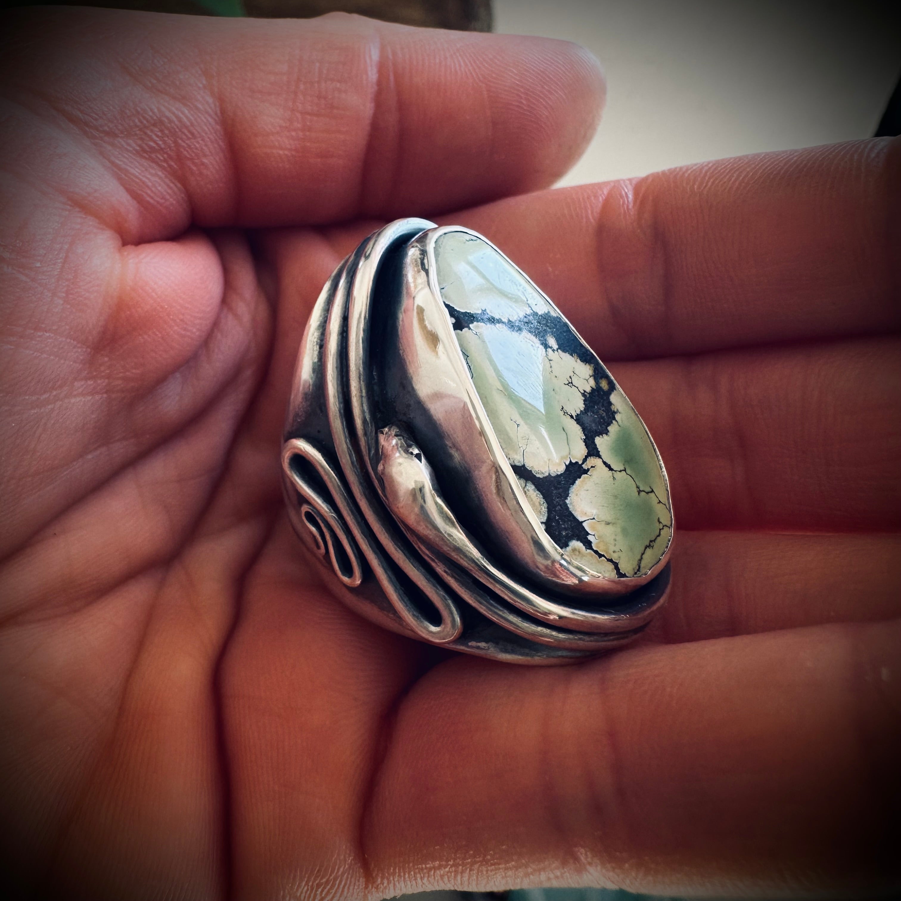 Size 8.5 (Q 1/2) Sterling silver hallmarked double wrapped snake and turquoise ring