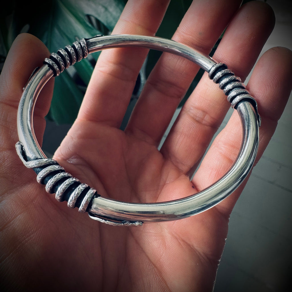 8” vintage snake bangle in sterling silver