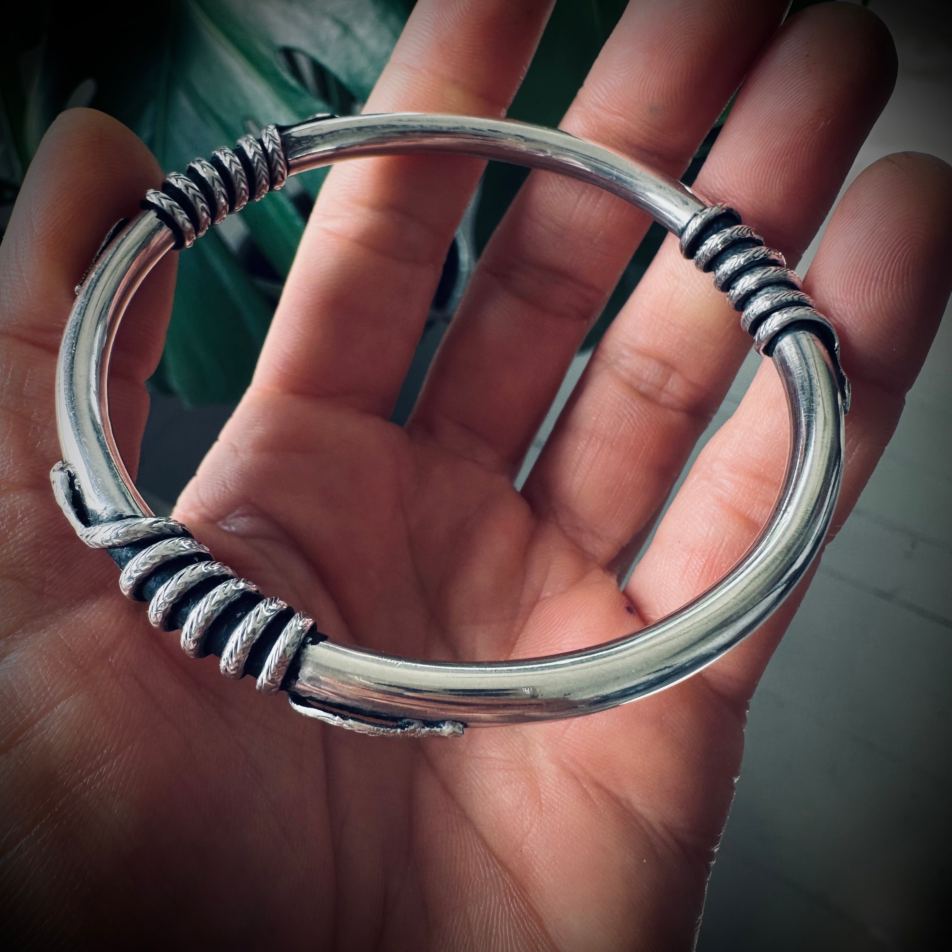8” vintage snake bangle in sterling silver