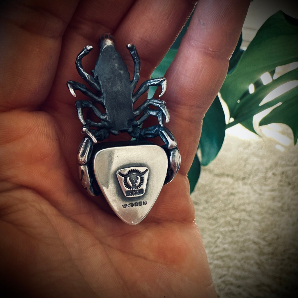Sterling silver hallmarked scorpion pendant with turquoise