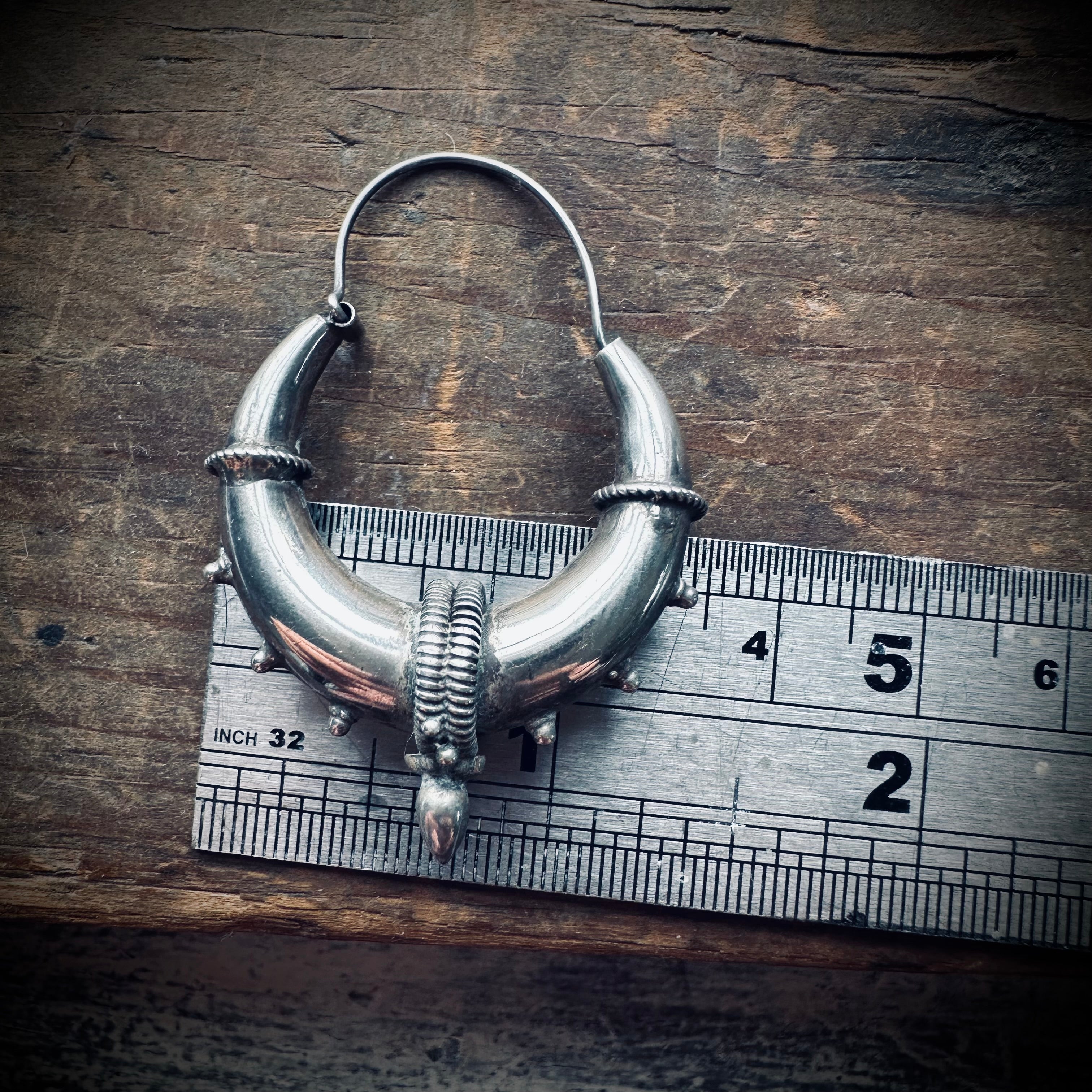 Vintage sterling silver spike hoops in large size