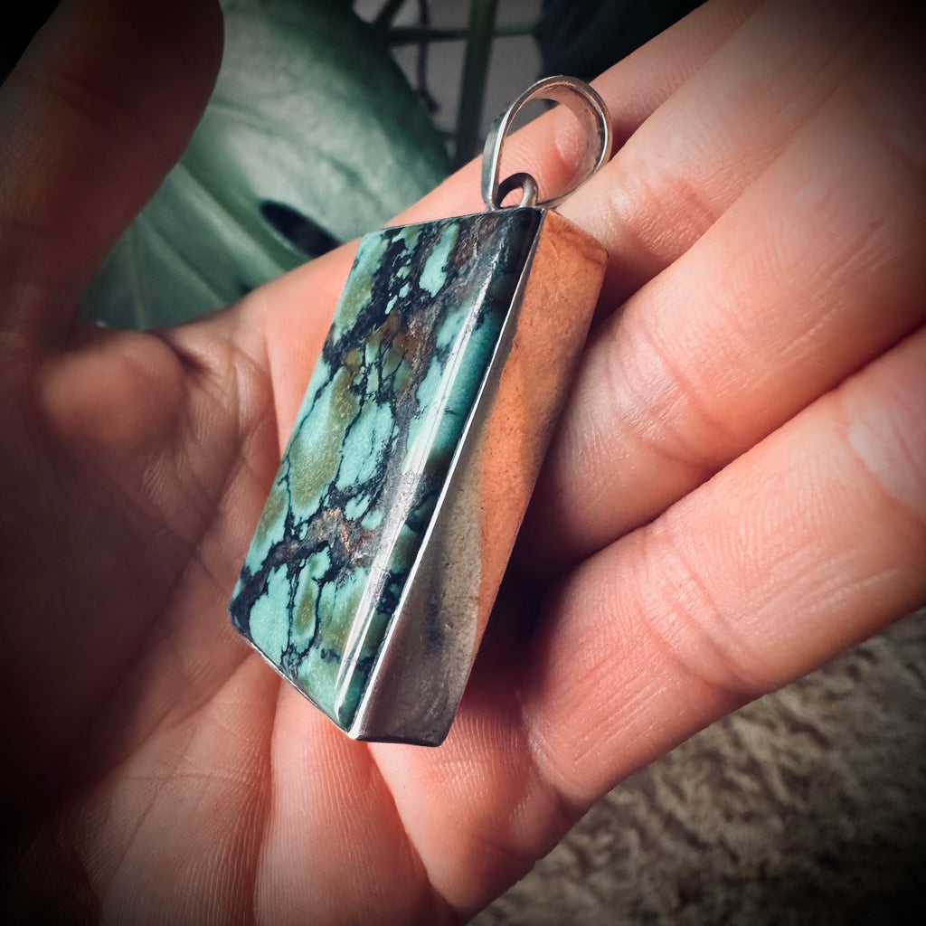 Big and heavy vintage turquoise pendant with chunky sterling silver setting