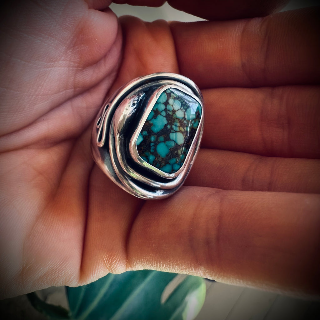 Size 7 (N 1/2) Sterling silver hallmarked double wrapped snake and turquoise ring