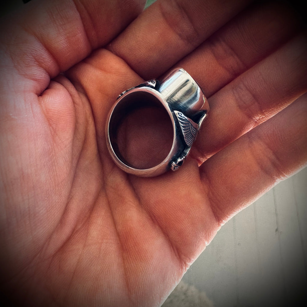 Size 8.5 (Q 1/2) Sterling silver hallmarked turquoise winged Isis ring