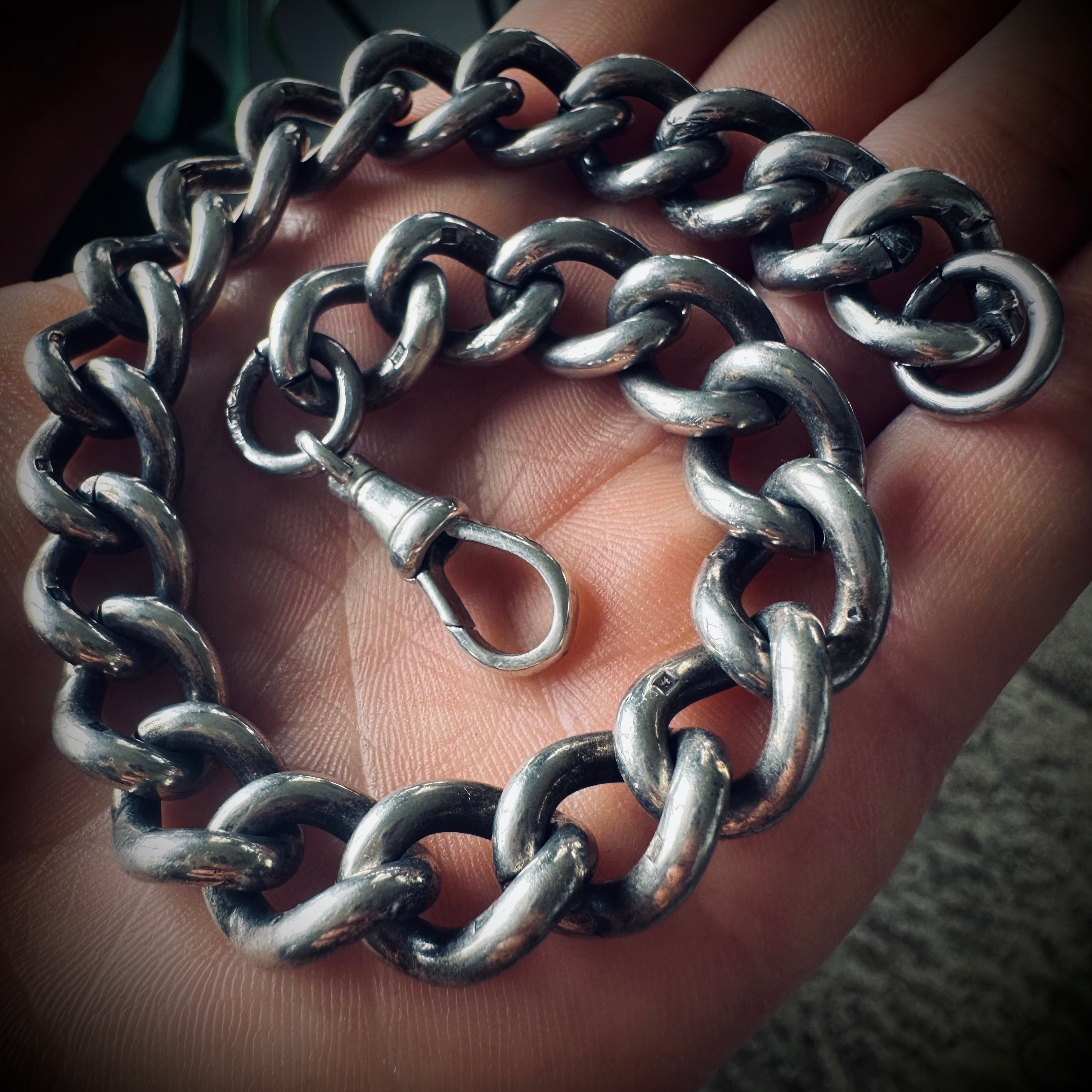 Vintage large 10” 65g sterling silver chain bracelet - hallmarked on each link (10mm wide open links)