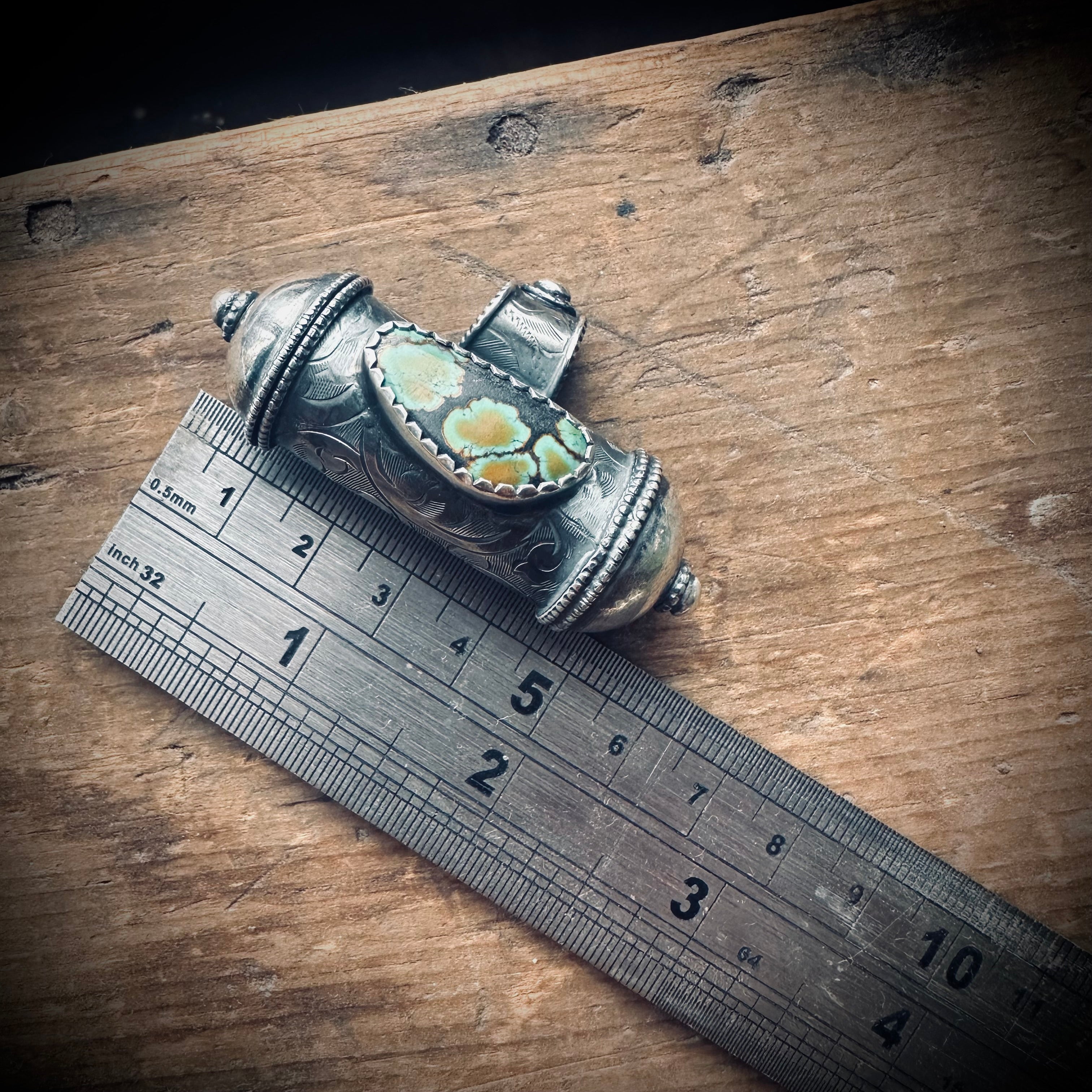Handmade GS hallmarked sterling silver chunky prayer box pendant with turquoise