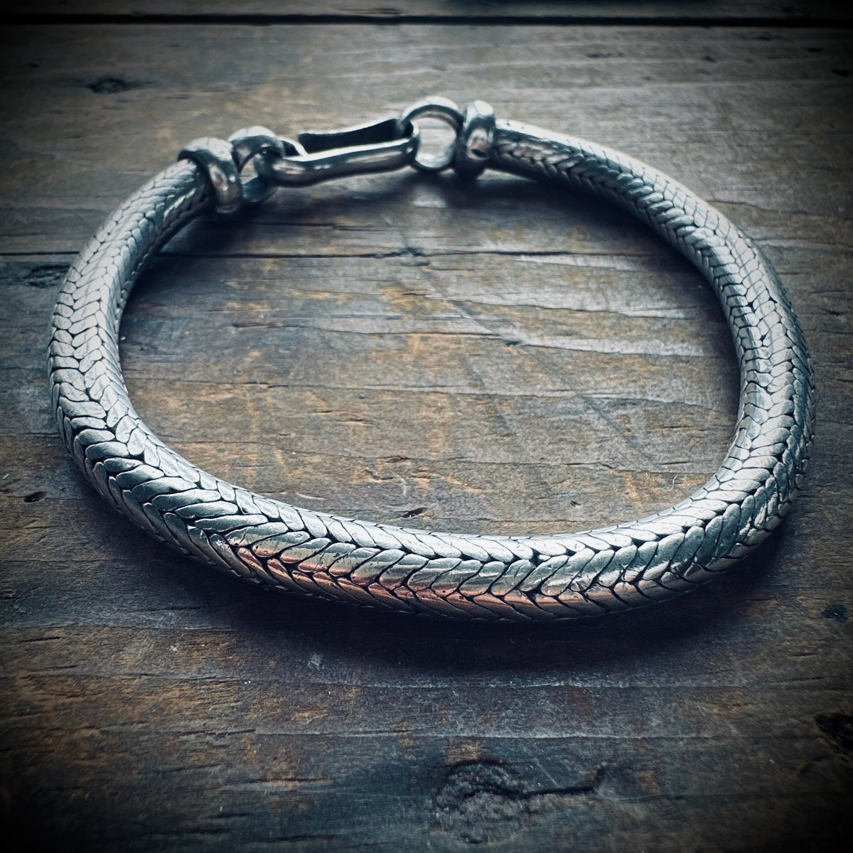 8.5” 55g sterling silver snake chain bracelet with heavy woven design