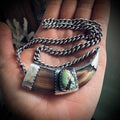 2.5” horn with turquoise on 14” antique sterling silver chain