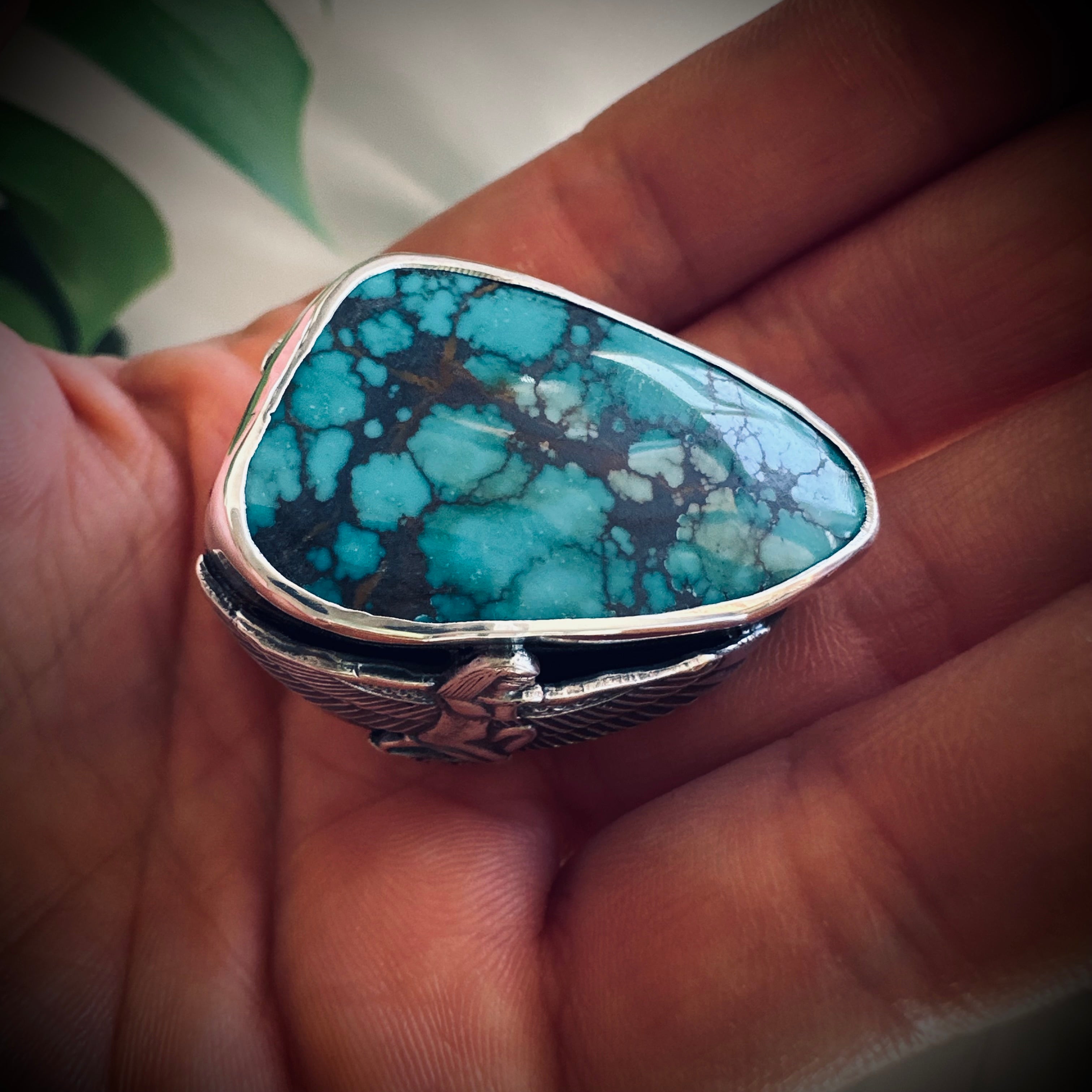 Size 9 (R 1/2) Sterling silver hallmarked turquoise winged Isis ring