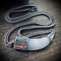 2” grey agate “tusk” on 20” antique guard chain in sterling silver