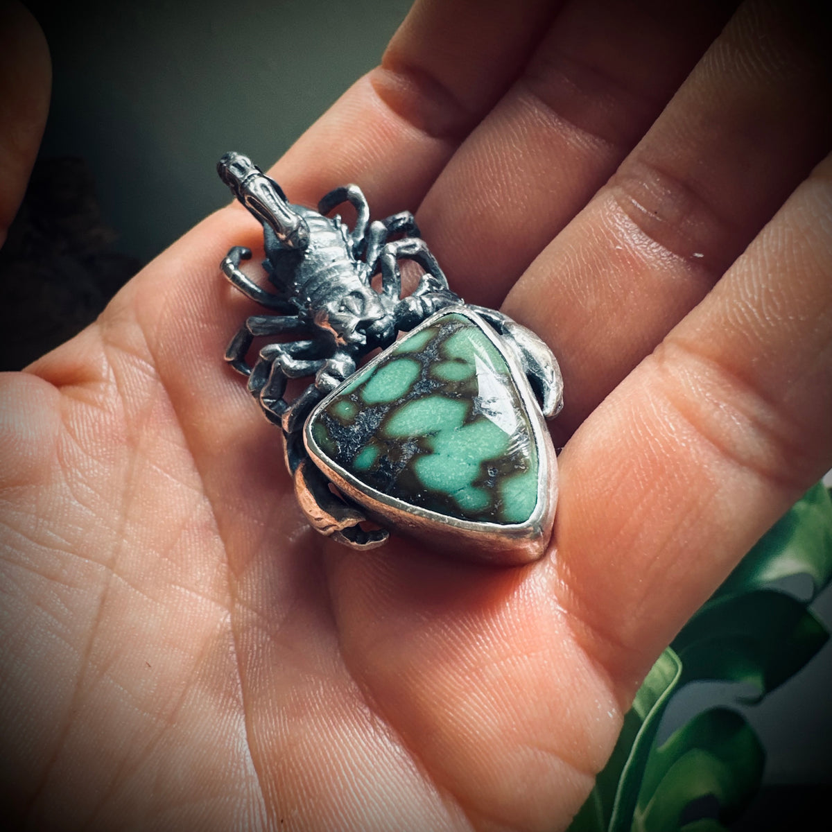 Hallmarked sterling silver and turquoise scorpion pendant