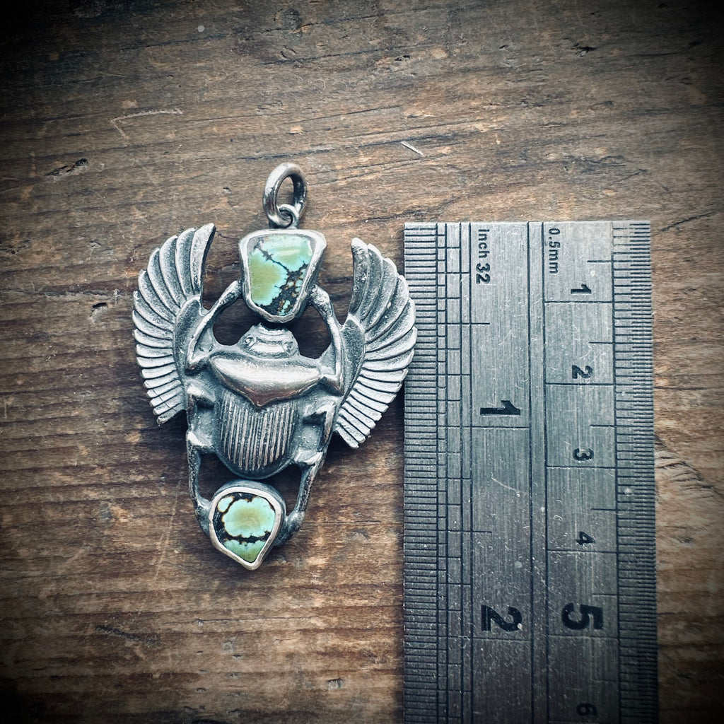 Hallmarked sterling silver and turquoise scarab pendant