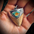 Fossilised shark tooth pendant in engraved hallmarked sterling silver