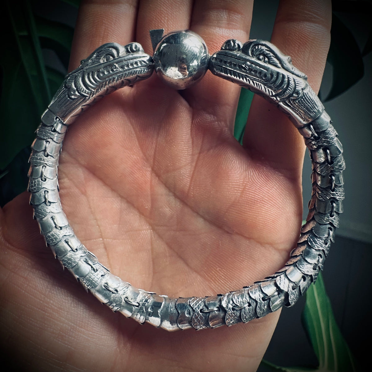 8.5” vintage handmade sterling silver articulated rare dragon bracelet