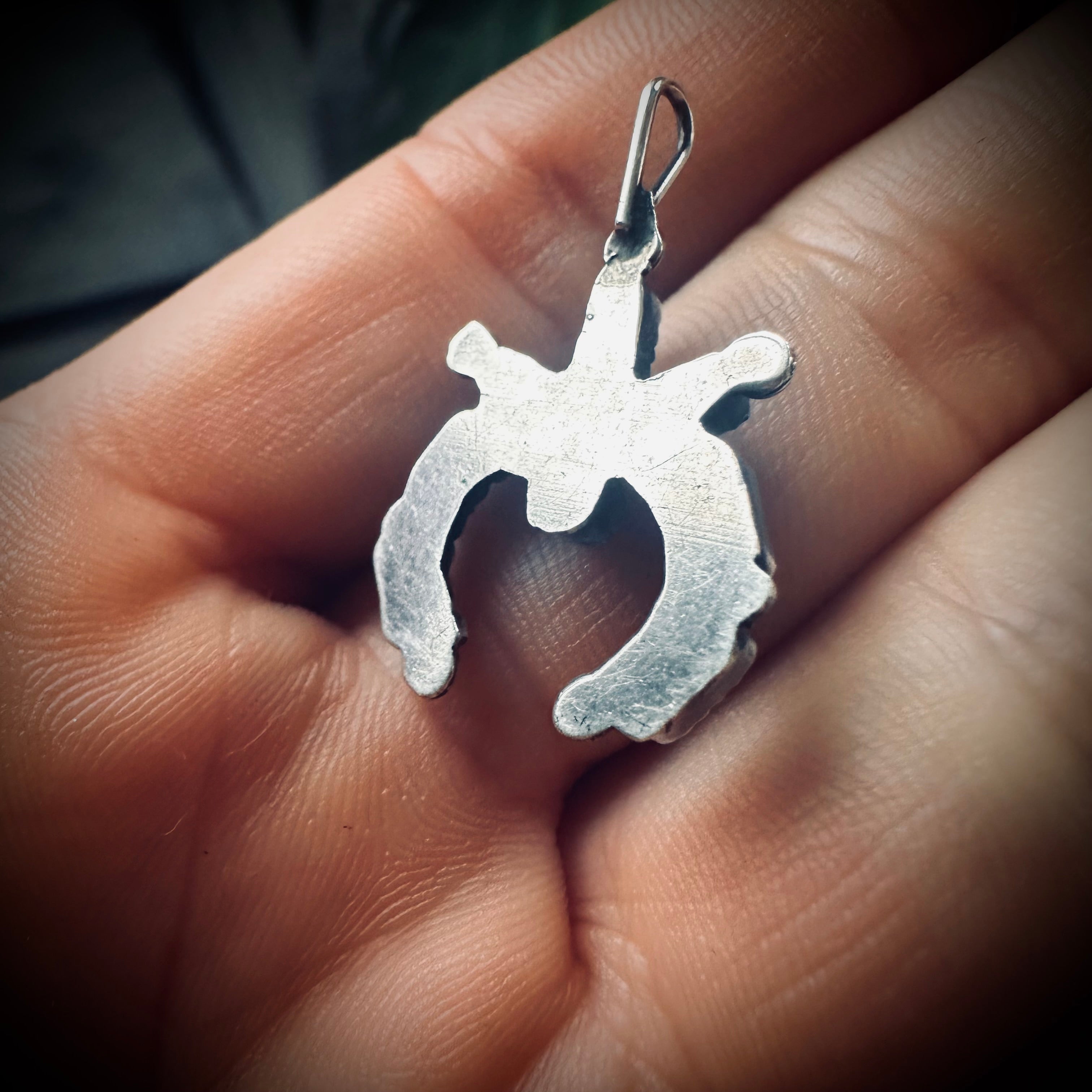 Mini Native American red coral naja pendant in sterling silver (teeth missing on a small part of the setting)