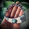 8”” reworked vintage tusk bracelet in hallmarked engraved sterling silver with turquoise