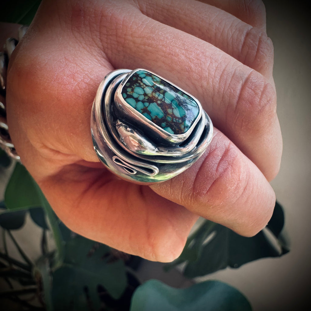 Size 7 (N 1/2) Sterling silver hallmarked double wrapped snake and turquoise ring