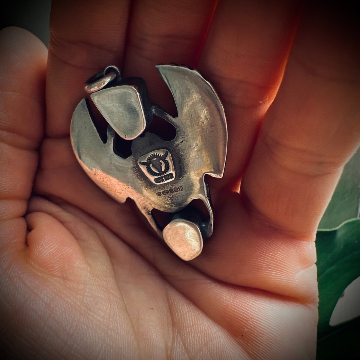 Hallmarked sterling silver and turquoise scarab pendant