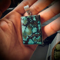 Big and heavy vintage turquoise pendant with chunky sterling silver setting