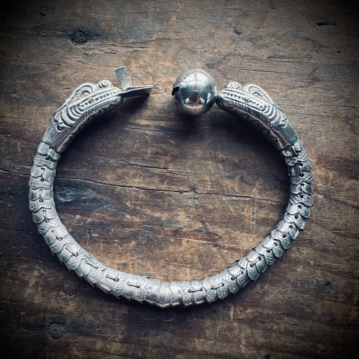 8.5” vintage handmade sterling silver articulated rare dragon bracelet