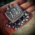 Vintage large silver deity talisman pendant with bells (heavy)