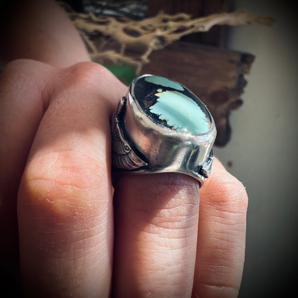Size 6.5 (M 1/2) Sterling silver hallmarked turquoise winged Isis ring