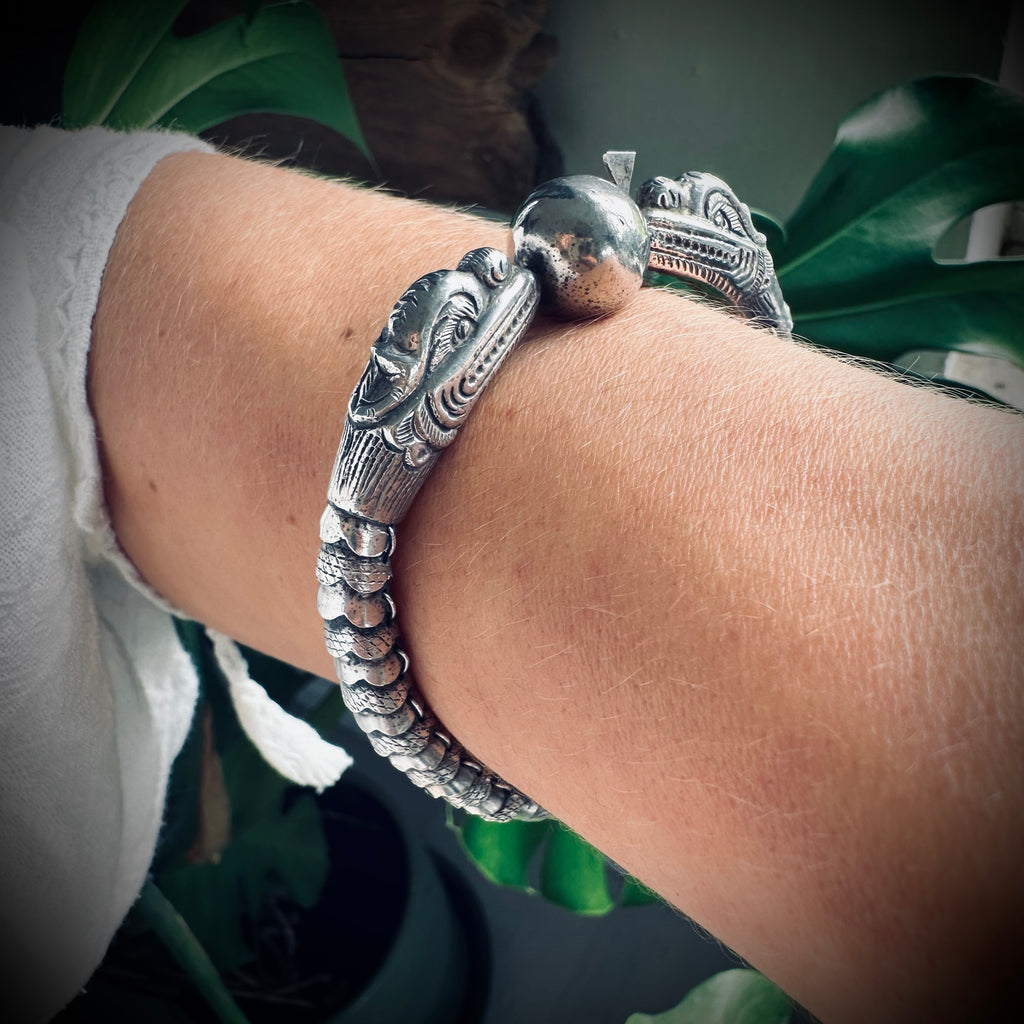 8.5” vintage handmade sterling silver articulated rare dragon bracelet