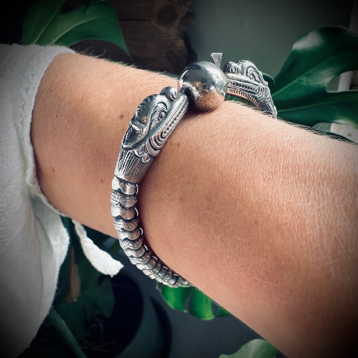 8.5” vintage handmade sterling silver articulated rare dragon bracelet