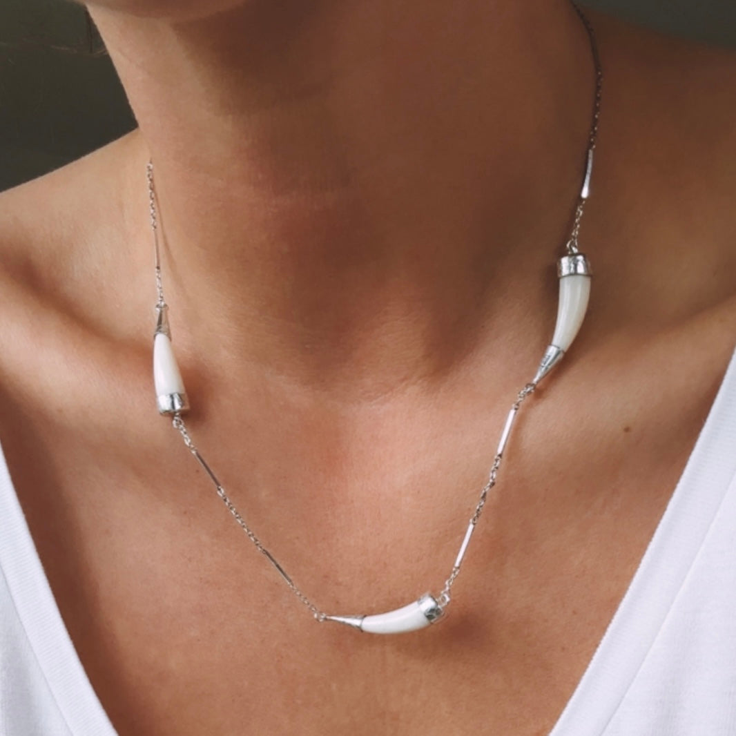 17” reworked vintage chain with 3 bone “tusks” - sterling silver