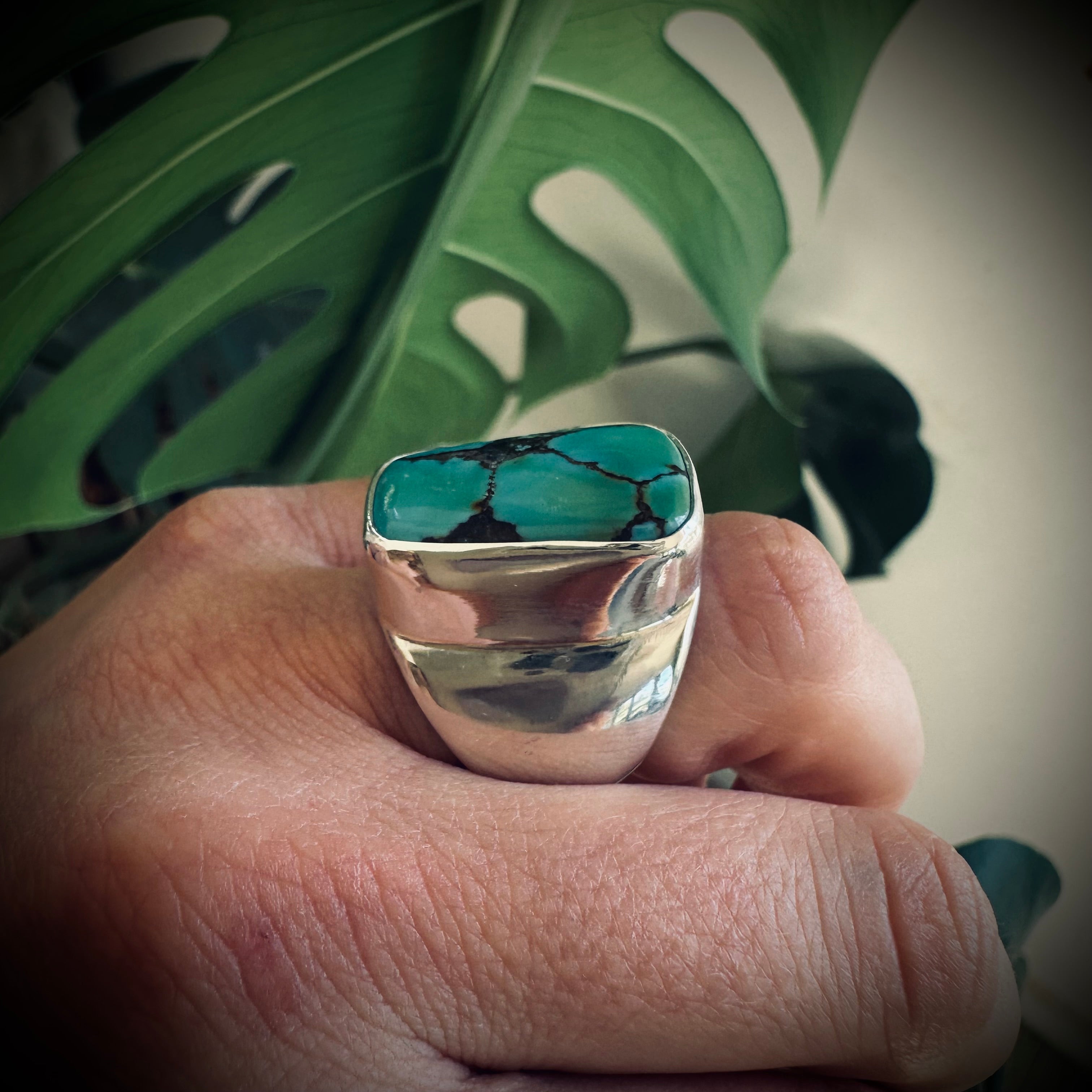 Size 6.5 (M 1/2) sterling silver hallmarked turquoise ring