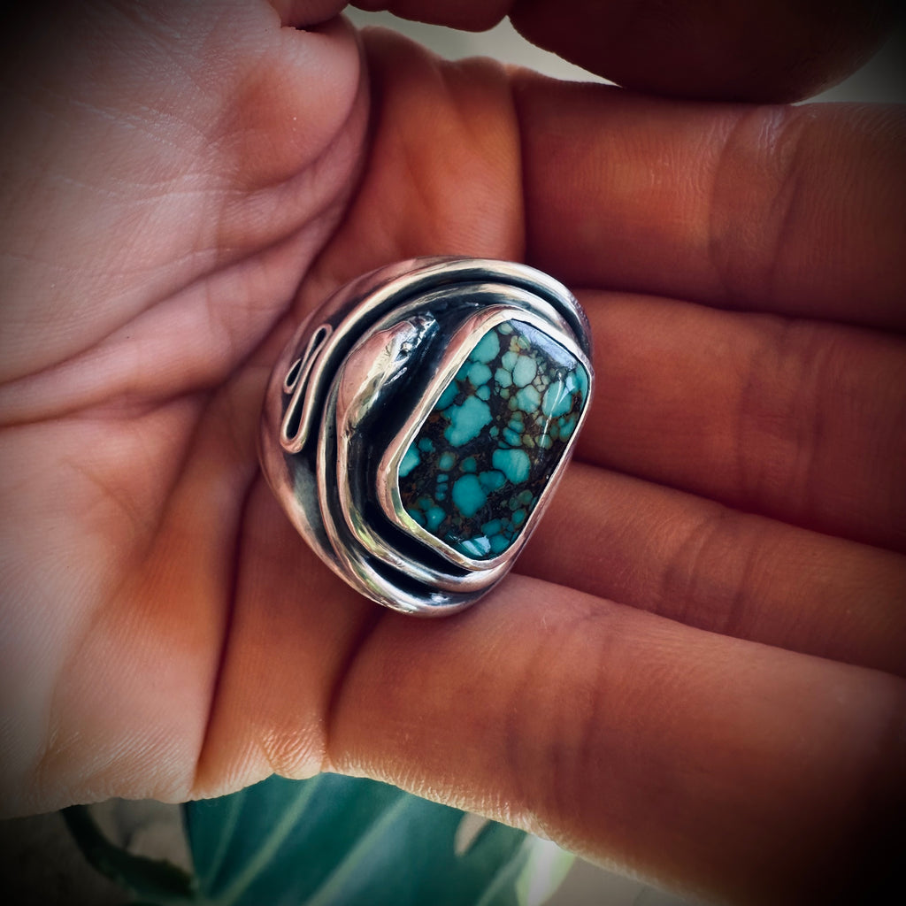 Size 7 (N 1/2) Sterling silver hallmarked double wrapped snake and turquoise ring