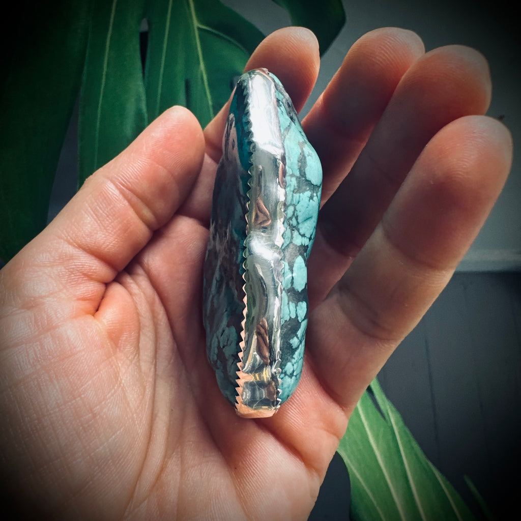 XL Vintage turquoise nugget pendant in sterling silver