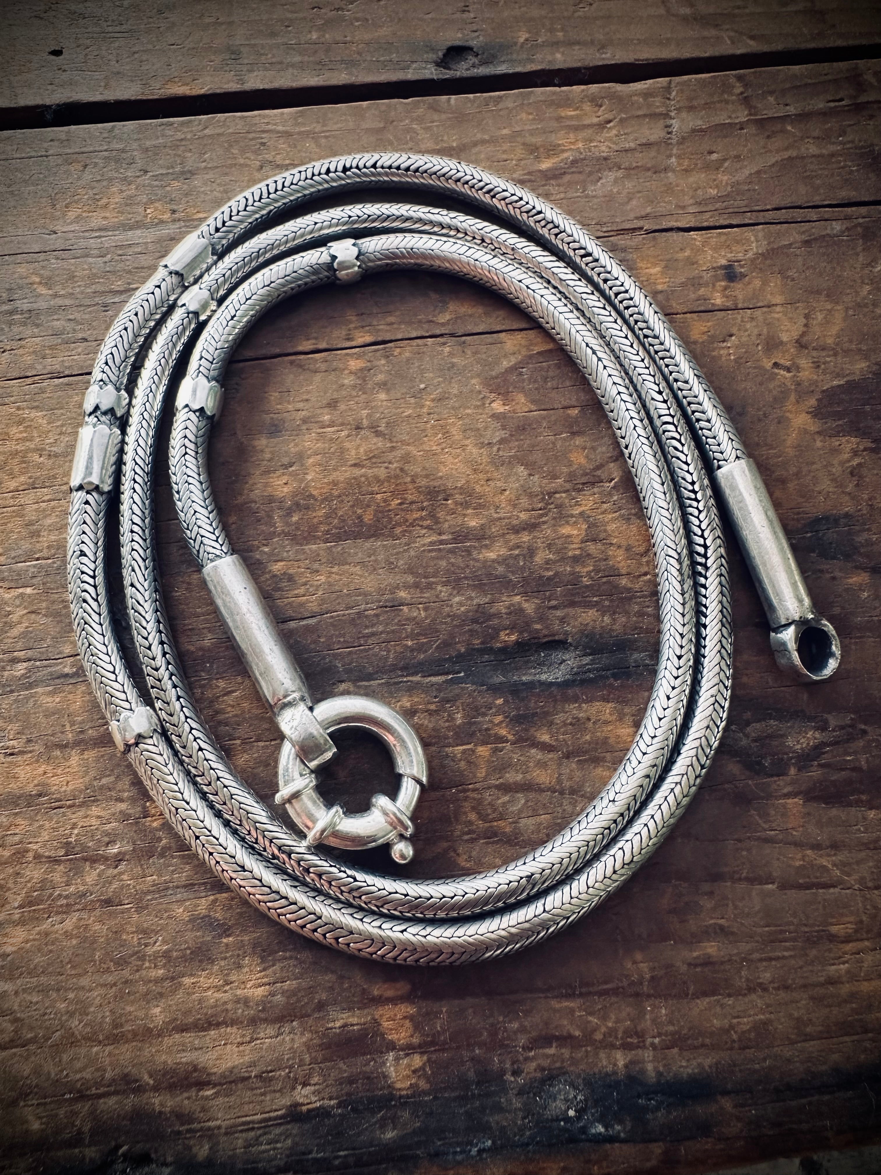 28” 93g visibly mended vintage Indian snake chain in sterling silver