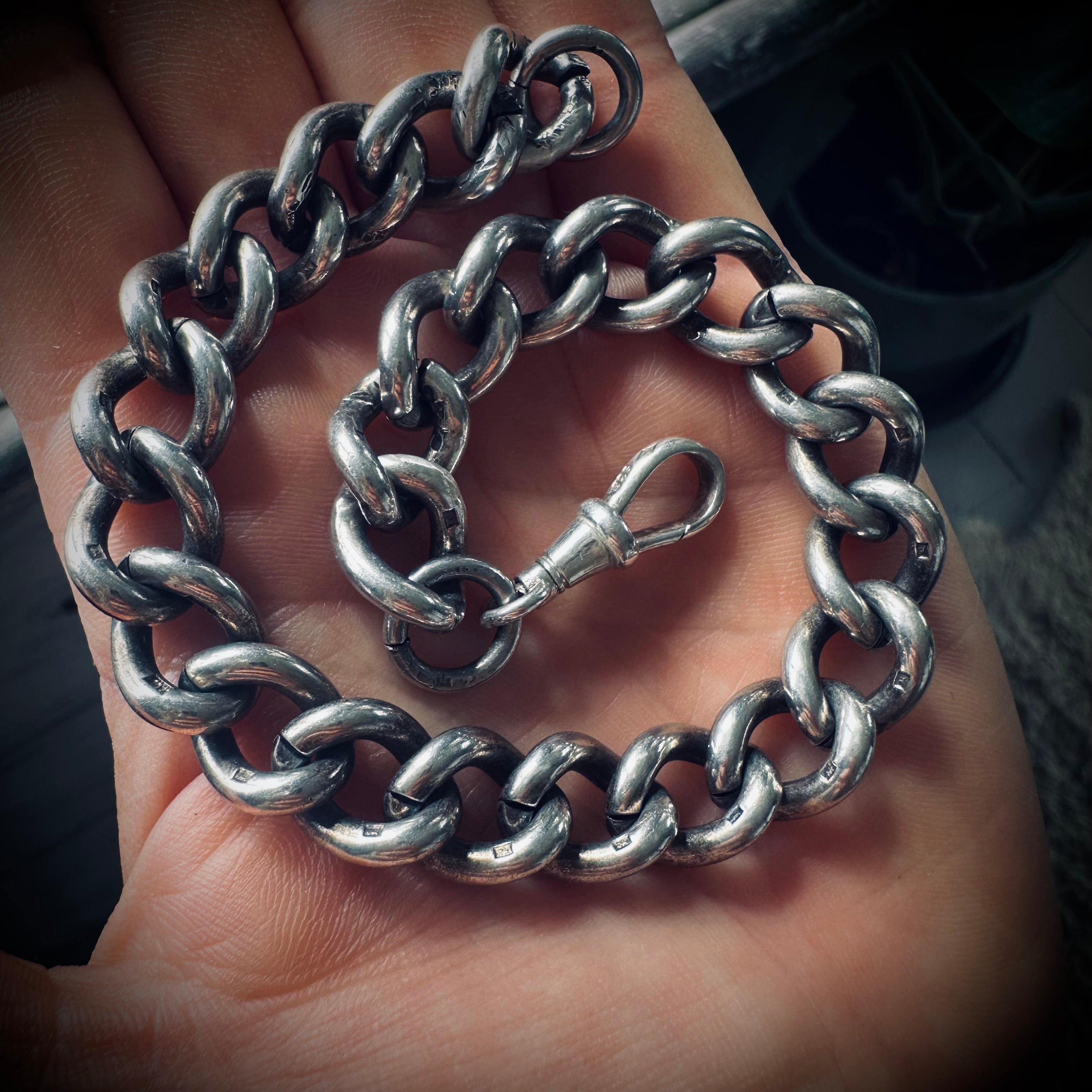 Vintage large 10” 65g sterling silver chain bracelet - hallmarked on each link (10mm wide open links)