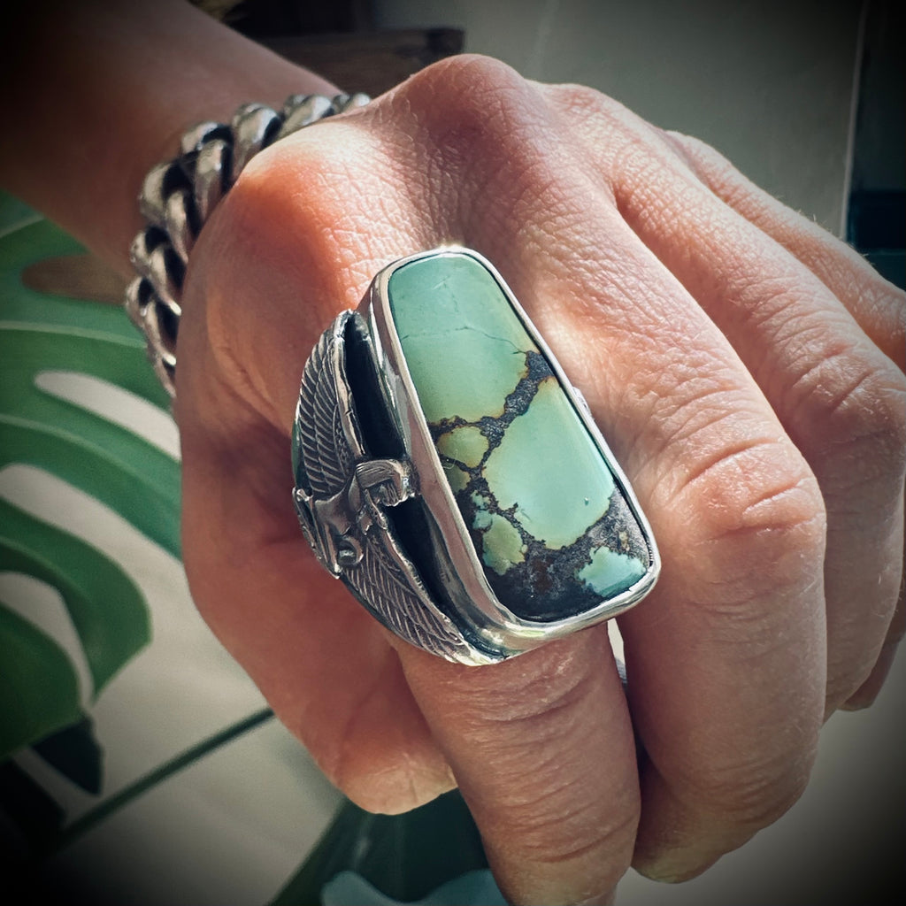 Size 9 (R 1/2) Sterling silver hallmarked turquoise winged Isis ring