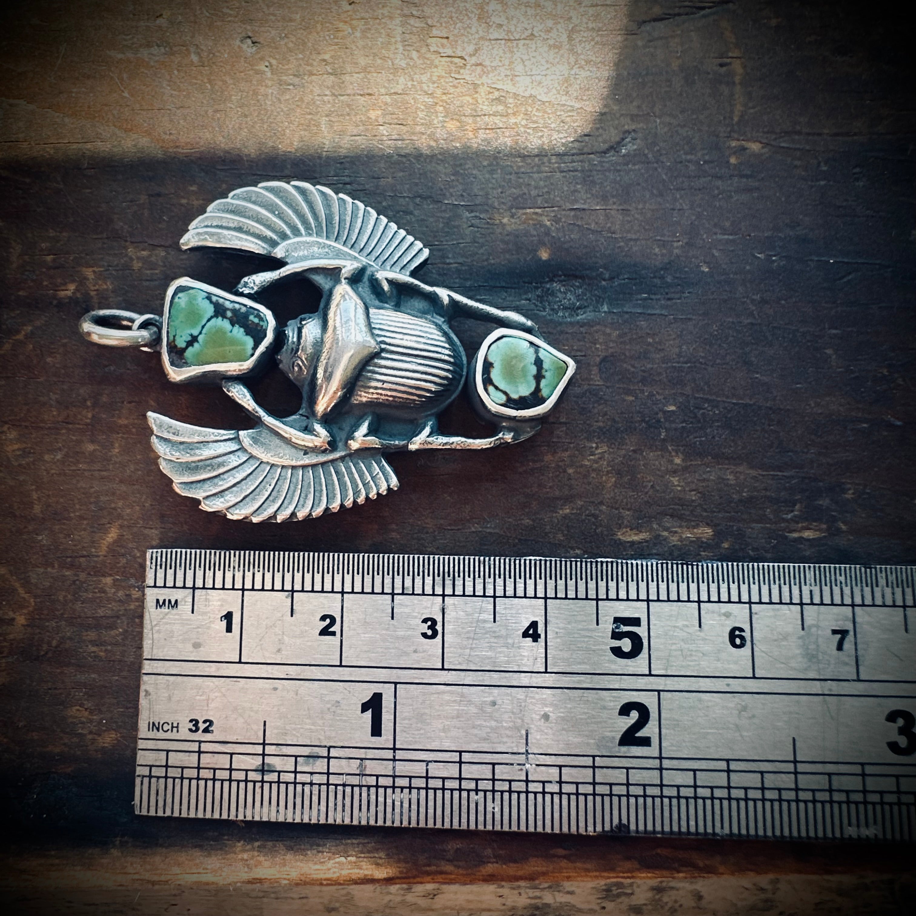 Sterling silver hallmarked scarab pendant with turquoise