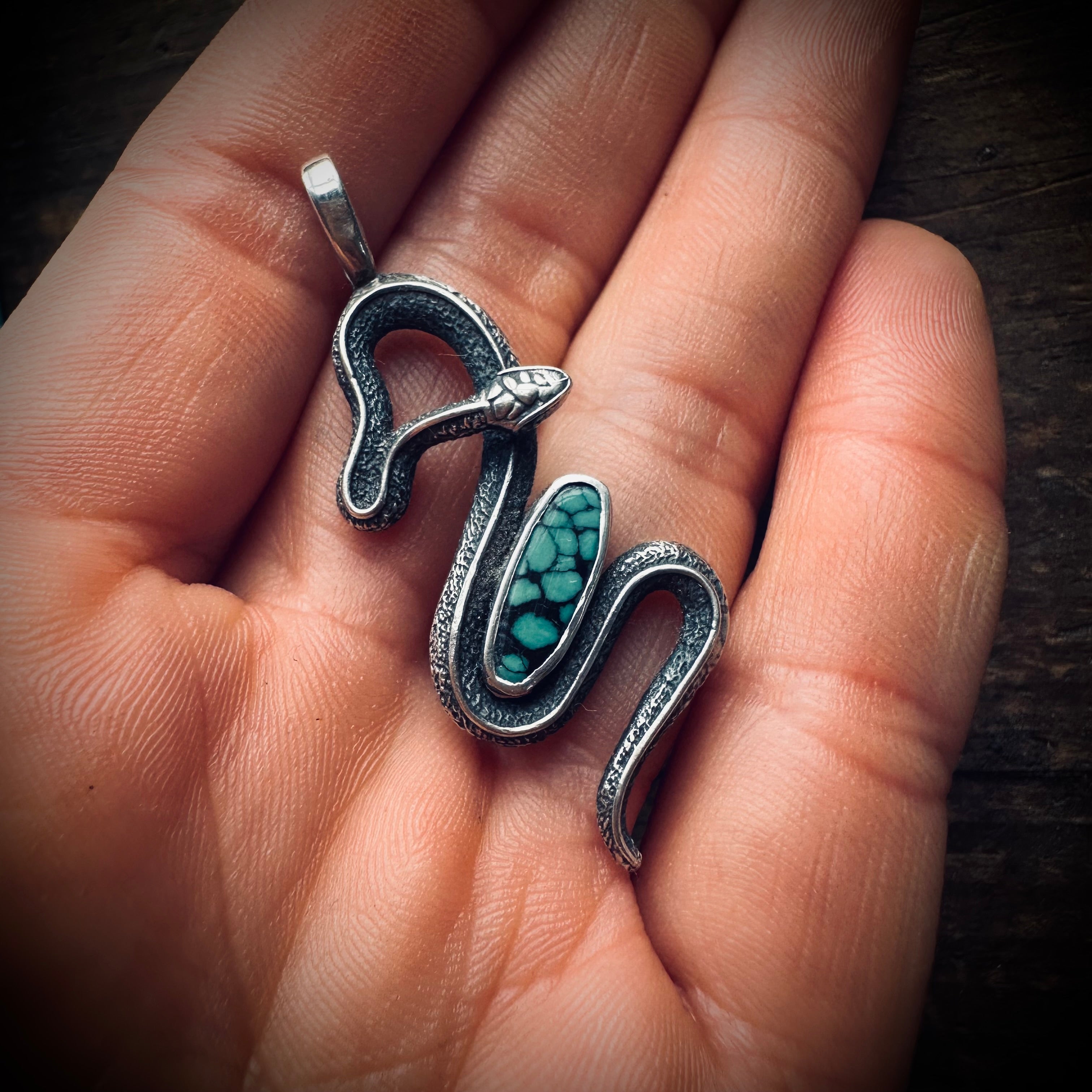 Sterling silver GS turquoise snake pendant