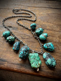 15” Vintage turquoise bead necklace with barrel clasp and sterling silver chain