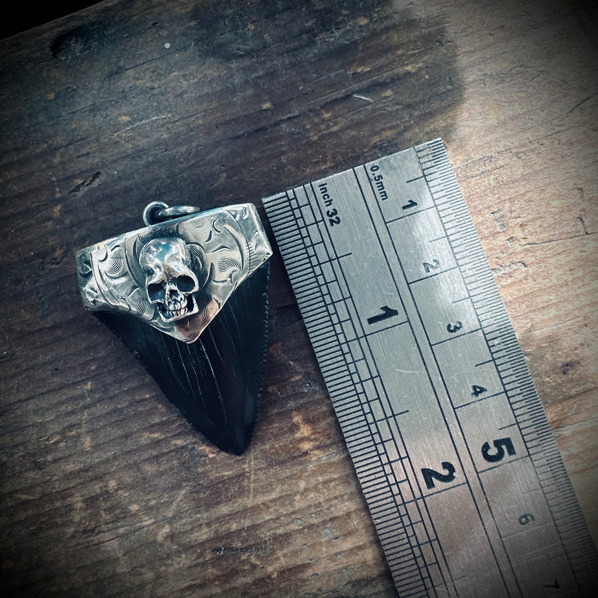 Sterling silver hallmarked fossilised shark tooth pendant