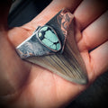 Sterling silver hallmarked fossil shark tooth pendant with turquoise
