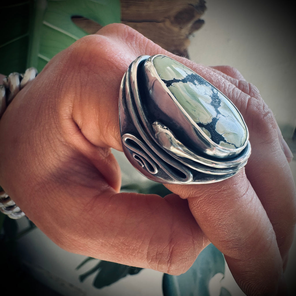 Size 8.5 (Q 1/2) Sterling silver hallmarked double wrapped snake and turquoise ring