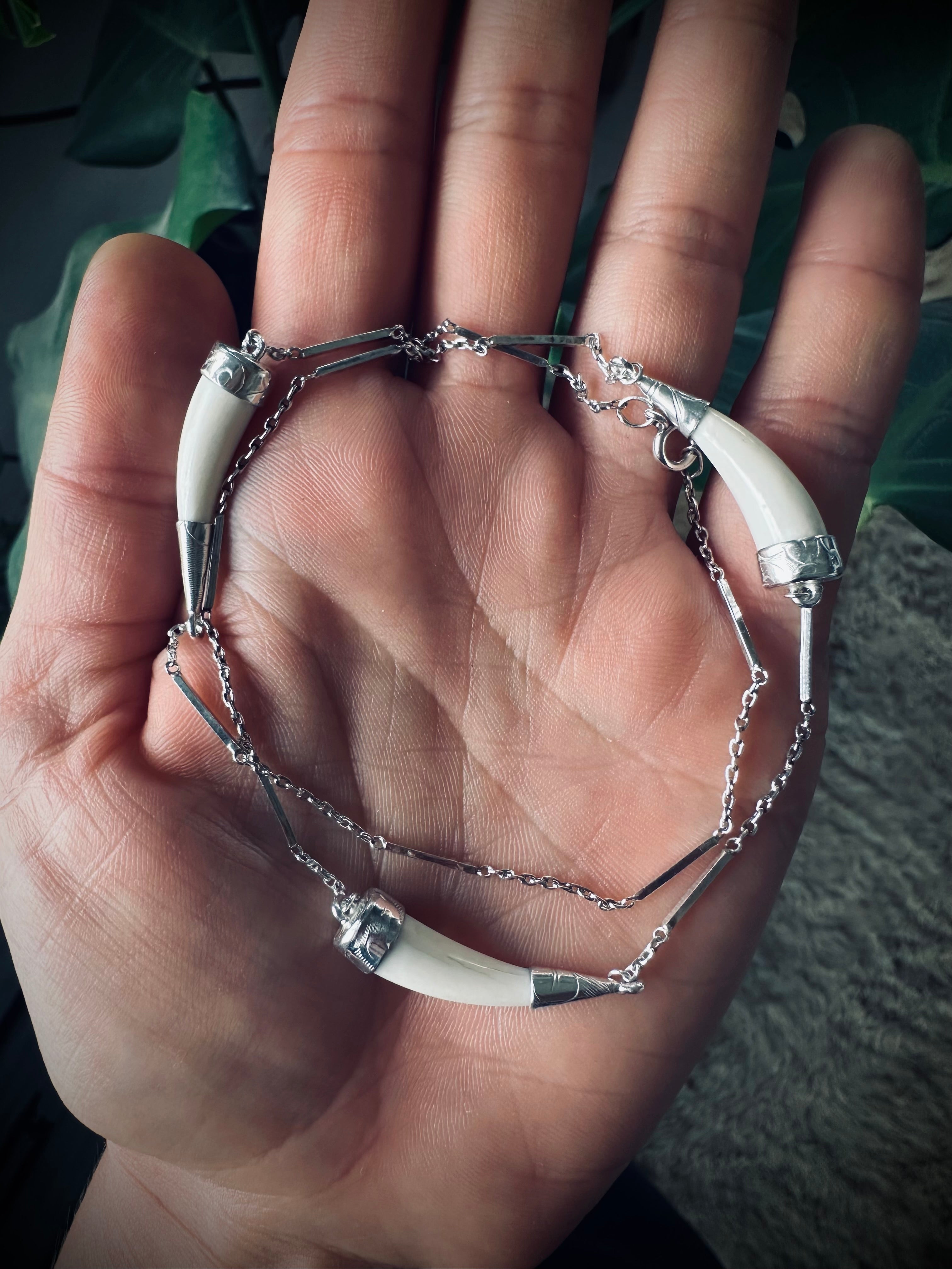 17” reworked vintage chain with 3 bone “tusks” - sterling silver