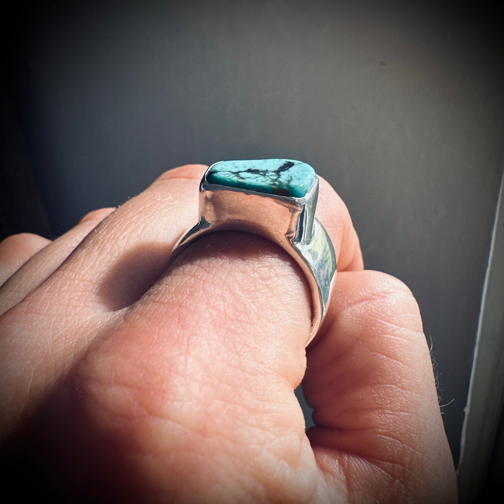 Size 8 (UK P1/2) Vintage sterling silver hallmarked ring with turquoise