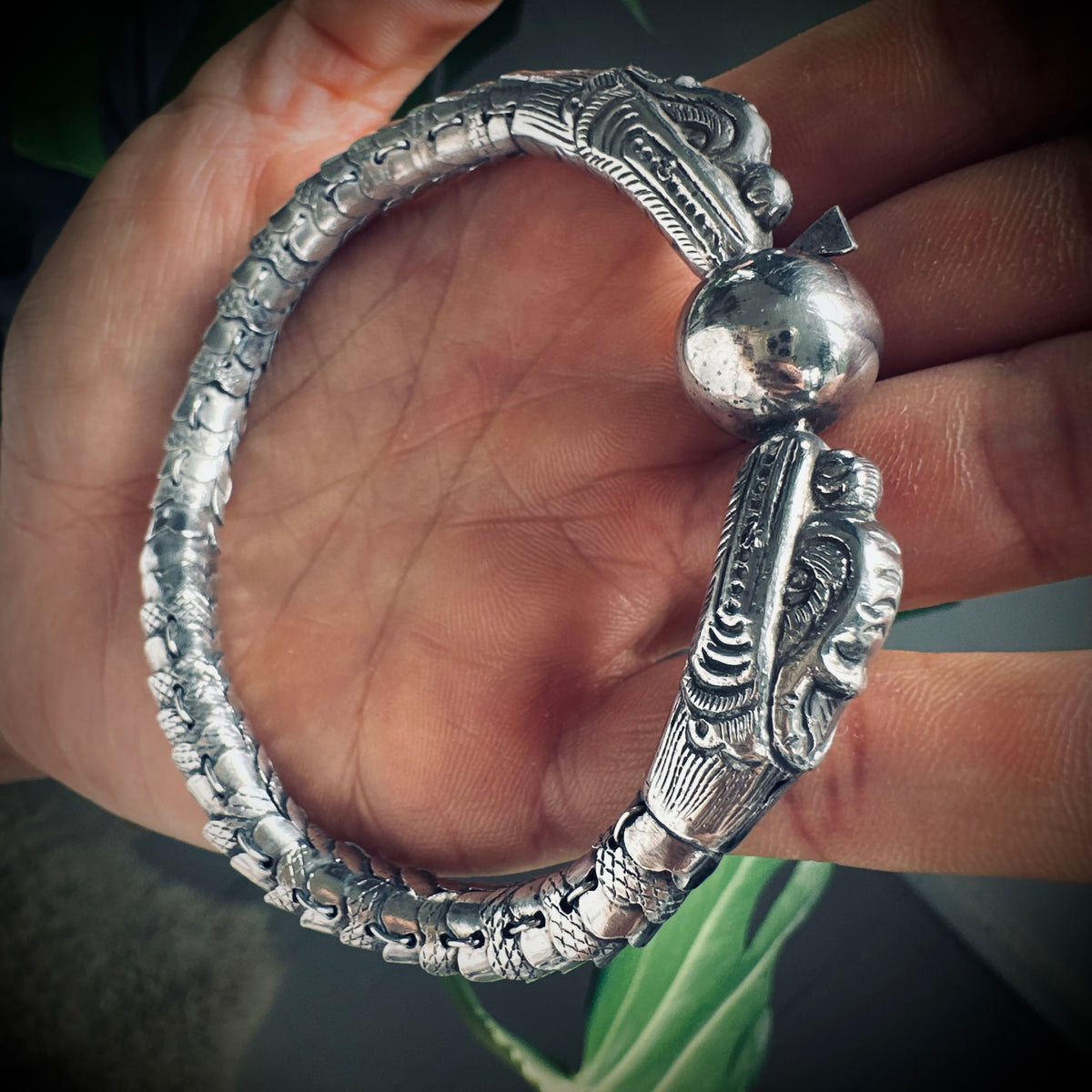 8.5” vintage handmade sterling silver articulated rare dragon bracelet