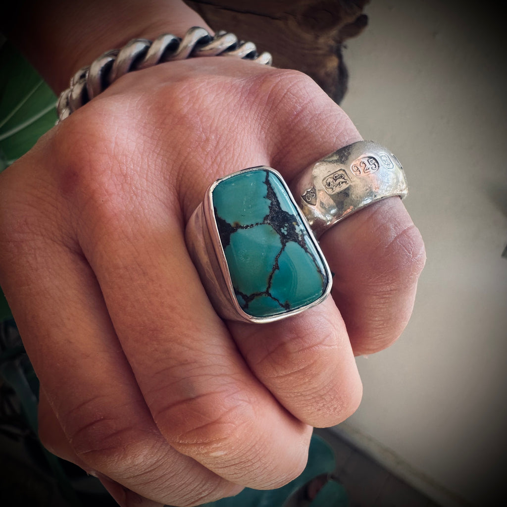 Size 6.5 (M 1/2) sterling silver hallmarked turquoise ring